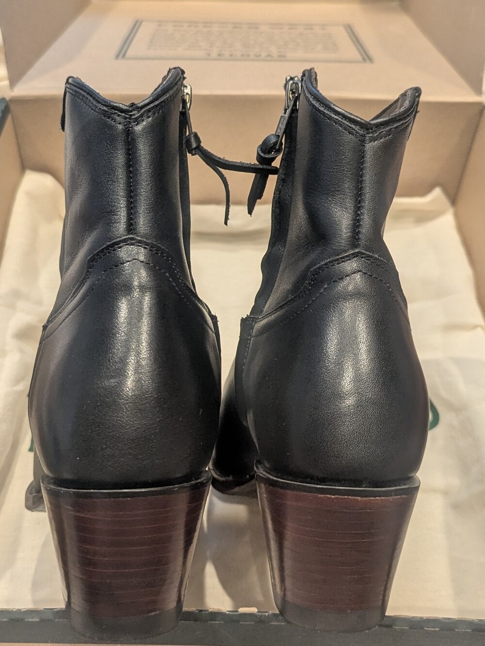 Tecovas The Daisy Black Leather Pointed Toe Western Ankle Boots - Picture 6 of 7